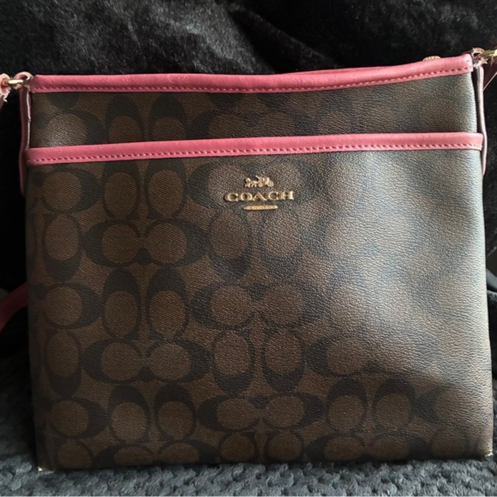 Coach Signature Brown and Pink Crossbody Bag - Picture 1 of 14